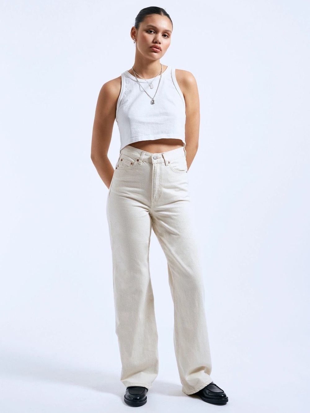 Dr. Denim High-Rise Wide Leg Jeans in Cream